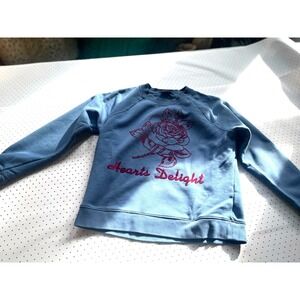 J.Crew Hearts Delight Blue Sweatshirt Women's Medium Rose Graphic Crewneck